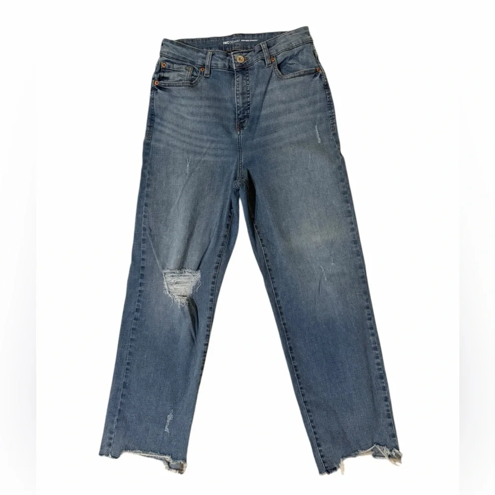 INC International Concepts High Rise Straight Leg Distressed Jeans Size 10 - Picture 3 of 8